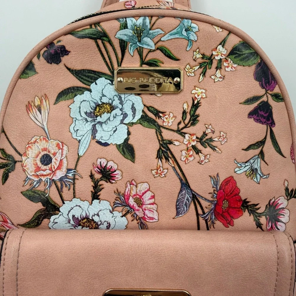 Big Buddha Floral Mini Backpack Pink Faux Leather Gold Hardware‎ Small Bag